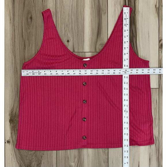 Button Detail Ribbed Pink Tank Top Women’s Size XXL - Picture 2 of 4